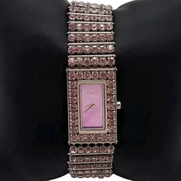 D & G Dolce and Gabbana Silver Stainless & Pink Swarovski Crystal Watch